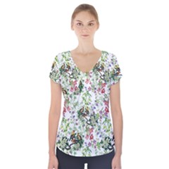 Green Flora Short Sleeve Front Detail Top by goljakoff