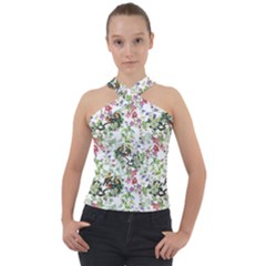 Green Flora Cross Neck Velour Top by goljakoff