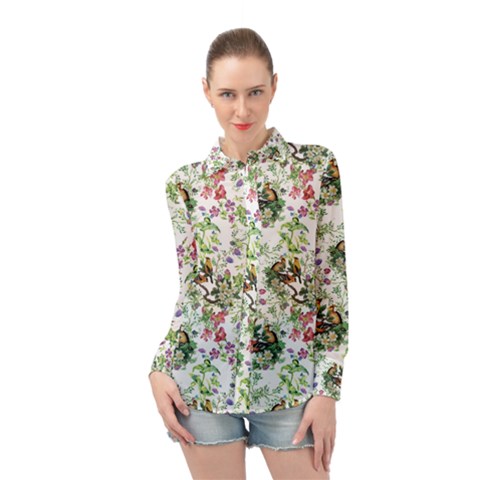 Green Flora Long Sleeve Chiffon Shirt by goljakoff