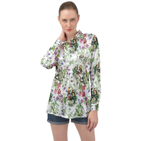 Green Flora Long Sleeve Satin Shirt by goljakoff