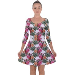 Flowers Pattern Quarter Sleeve Skater Dress by goljakoff