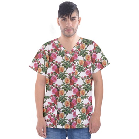 Flowers Pattern Men s V-neck Scrub Top by goljakoff