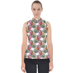 Flowers Pattern Mock Neck Shell Top by goljakoff