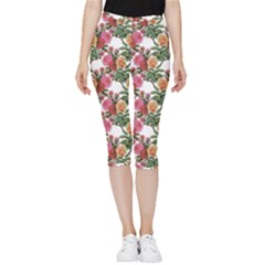 Flowers Pattern Inside Out Lightweight Velour Capri Leggings  by goljakoff