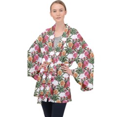 Flowers Pattern Long Sleeve Velvet Kimono  by goljakoff