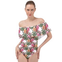 Flowers Pattern Off Shoulder Velour Bodysuit  by goljakoff