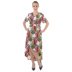 Flowers Pattern Front Wrap High Low Dress by goljakoff