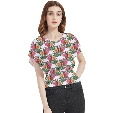 Flowers Pattern Butterfly Chiffon Blouse by goljakoff