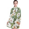 White flowers Long Sleeve Chiffon Shirt Dress View1