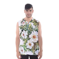 White Flowers Men s Basketball Tank Top by goljakoff