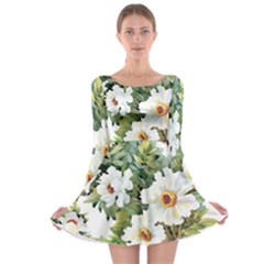 White Flowers Long Sleeve Skater Dress by goljakoff