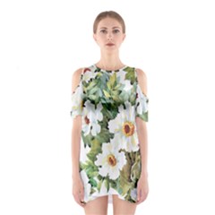 White Flowers Shoulder Cutout One Piece Dress by goljakoff