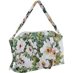 White Flowers Canvas Crossbody Bag by goljakoff