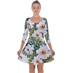 White Flowers Quarter Sleeve Skater Dress by goljakoff