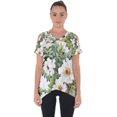 White Flowers Cut Out Side Drop Tee by goljakoff