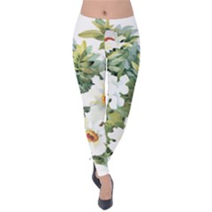 White Flowers Velvet Leggings by goljakoff