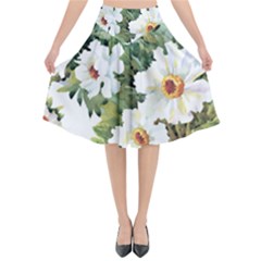 White Flowers Flared Midi Skirt by goljakoff