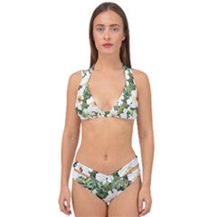 White Flowers Double Strap Halter Bikini Set