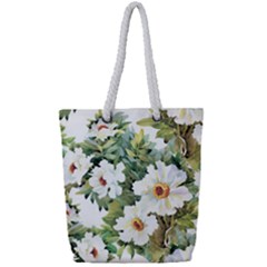 White Flowers Full Print Rope Handle Tote (small) by goljakoff