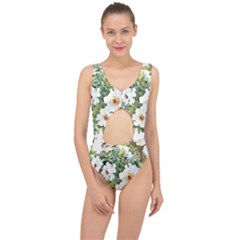 White Flowers Center Cut Out Swimsuit by goljakoff