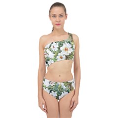 White Flowers Spliced Up Two Piece Swimsuit by goljakoff