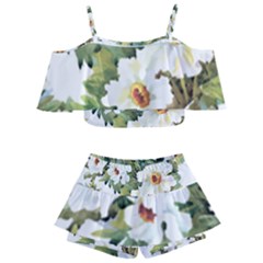 White Flowers Kids  Off Shoulder Skirt Bikini by goljakoff