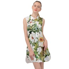 White Flowers Sleeveless Shirt Dress by goljakoff