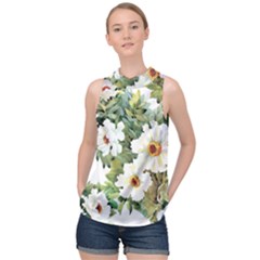 White Flowers High Neck Satin Top by goljakoff