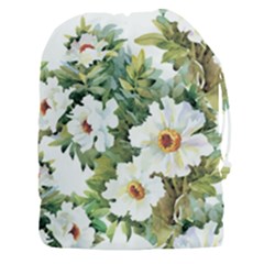 White Flowers Drawstring Pouch (3xl) by goljakoff