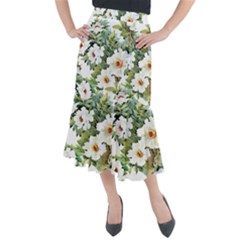 White Flowers Midi Mermaid Skirt by goljakoff