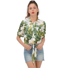 White Flowers Tie Front Shirt  by goljakoff