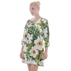 White Flowers Open Neck Shift Dress by goljakoff