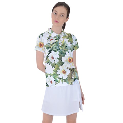 White Flowers Women s Polo Tee by goljakoff