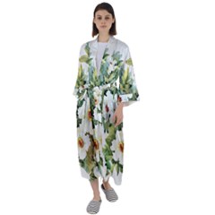 White Flowers Maxi Satin Kimono by goljakoff