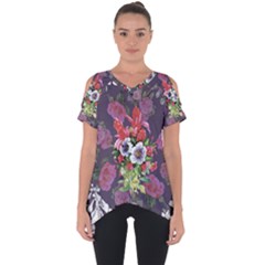 Purple Flowers Cut Out Side Drop Tee by goljakoff