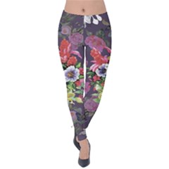 Purple Flowers Velvet Leggings by goljakoff