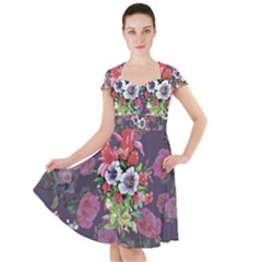 Purple Flowers Cap Sleeve Midi Dress by goljakoff