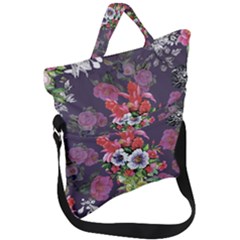 Purple Flowers Fold Over Handle Tote Bag by goljakoff