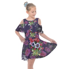 Purple Flowers Kids  Shoulder Cutout Chiffon Dress by goljakoff