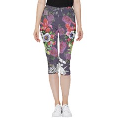 Purple Flowers Inside Out Lightweight Velour Capri Leggings  by goljakoff