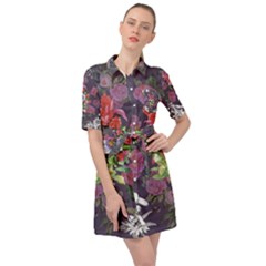 Purple Flowers Belted Shirt Dress by goljakoff