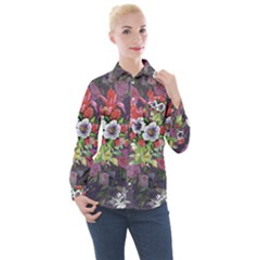 Purple Flowers Women s Long Sleeve Pocket Shirt