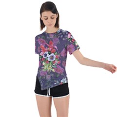 Purple Flowers Asymmetrical Short Sleeve Sports Tee by goljakoff