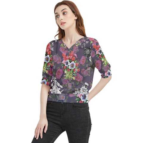 Purple Flowers Quarter Sleeve Blouse by goljakoff