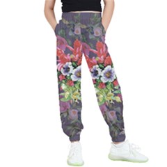 Purple Flowers Kids  Elastic Waist Pants by goljakoff