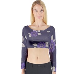 Purple Flowers Long Sleeve Crop Top by goljakoff