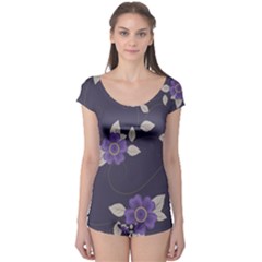 Purple Flowers Boyleg Leotard  by goljakoff