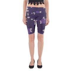 Purple Flowers Yoga Cropped Leggings by goljakoff