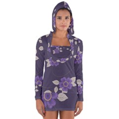 Purple Flowers Long Sleeve Hooded T-shirt by goljakoff