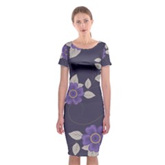 Purple Flowers Classic Short Sleeve Midi Dress by goljakoff